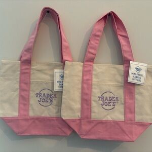 Trader Joe's Pink and Cream Canvas Tote Bag SET!
